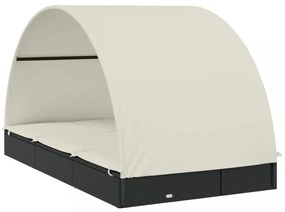 2 személyes fekete polyrattan napágy kerek tetővel 213x118x97cm