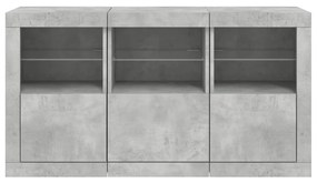 betonszürke tálalószekrény LED-világítással 123 x 37 x 67 cm