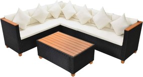 vidaXL 4-részes fekete polyrattan kerti bútorszett párnákkal