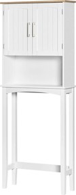 kleankin WC feletti szekrény magas, 2 ajtós, állítható polc belső térrel és tárolóval fürdőszobához, 20 kg teherbírású, 64 cm x 22 cm x 165 cm, Fehér
