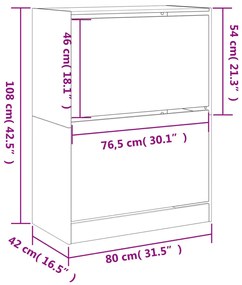 füstös tölgy cipőszekrény 2 kihajtható fiókkal 80x42x108 cm