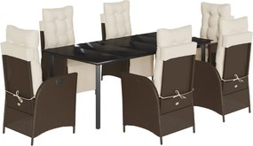 vidaXL 7 részes barna polyrattan kerti étkezőgarnitúra párnával