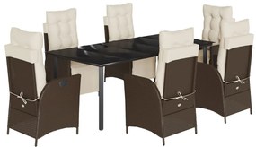 vidaXL 7 részes barna polyrattan kerti étkezőgarnitúra párnával