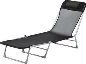 Outsunny Összecsukható és Dőlt Kerti Napozóágy Állítható Fejtámlával és Háttámlával 5 Fokozatban Lélegző Textilbőr Anyagban 182x56x28 cm Fekete | Aoso
