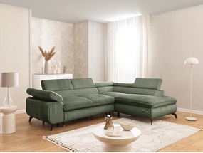 Zöld kordbársony sarokkanapé (jobb oldali-L alakú) Marbeya – Ropez