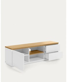 Fehér TV-állvány tölgyfa dekorral 150x44x36 cm Abilen – Kave Home