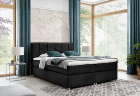 MODLA kárpitozott boxspring ágy + topper, 160x200, fekete