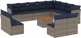 vidaXL 13 részes szürke polyrattan kerti ülőgarnitúra párnákkal