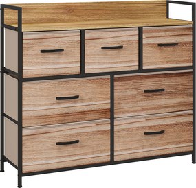 HOMCOM 7 Fiókos Szövet Szekrény - Fekete Acél Keret - 98 x 29 x 85 cm, Hálószoba, Előtér, Nappali, Fekete és Természetes | Aosom