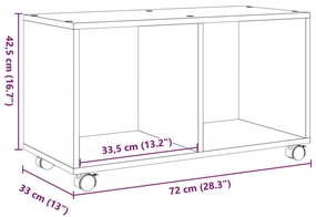 fekete szerelt fa görgős szekrény 72 x 33 x 42,5 cm