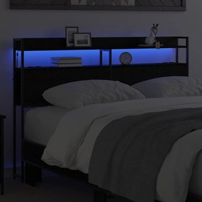 Fejtámla LED -es lámpákkal polcokkal Musta tammi 160 cm Faanyag