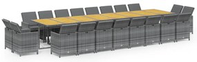21 részes szürke polyrattan kerti étkezőgarnitúra párnákkal