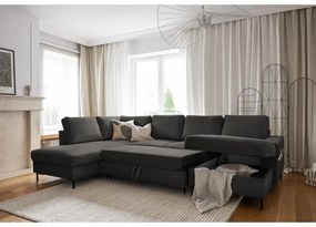 Sötétszürke kordbársony kinyitható sarokkanapé (bal oldali) Lofty Lilly – Miuform