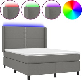 vidaXL sötétszürke szövet rugós és LED-es ágy matraccal 140x200 cm