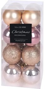 Agira karácsonyi dísz készlet, 16 darabos, rózsaszín,  átmérő: 5 cm