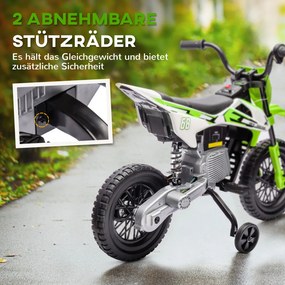 AIYAPLAY elektromos motorkerékpár gyerekeknek, 12 V-os zenés gyermekjármű edzőkerekekkel, zöld