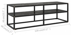 fekete TV-szekrény fekete márvány mintás üveggel 120x40x40 cm