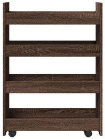 4 szintes barna tölgy színű szerelt fa keskeny tárolókocsi