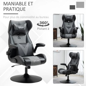 Vinsetto Ergonomikus Játékos Szék Magasság állítható Kerek Alap Flip-up Karfa Fejtámla és Lumbális Párnákkal PU Szürke Fekete | Aosom