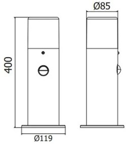 Lámpa Kerti lámpatest CORTA-P PIR 40, E27, MAX.25W, IP44, AC220-240V, 50-60Hz, posta, grafit