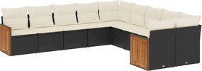 vidaXL 10 részes fekete polyrattan kerti ülőgarnitúra párnákkal