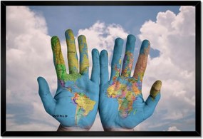 Poszterek keretben 60x40 Világtérkép Világkéz