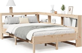 vidaXL tömör fenyőfa könyvespolcos ágy matrac nélkül 140 x 200 cm