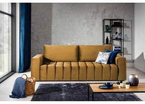 Sárga bársony kinyitható-tárolóhelyes kanapé 247 cm Lazaro – ELTAP