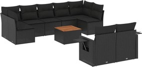 vidaXL 10 részes fekete polyrattan kerti ülőgarnitúra párnákkal