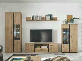 Nappali fal/szekrénysor, artisan tölgy/fekete, KANODE