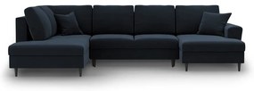 Sötétkék bársony kinyitható tárolóhelyes sarokkanapé (bal oldali-U alakú) Kyoto – Cosmopolitan Design