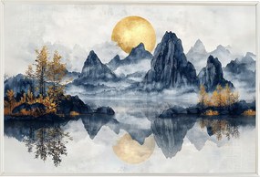 Poszter Keret Alumínium Hegyek Nap Tó Természet Zen Feng Shui 60x40