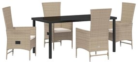 vidaXL Kert étkező szett párnával 5 pcs Bézs polirattan