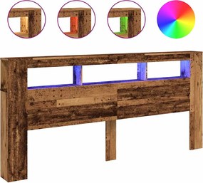 vidaXL antik fa színű szerelt fa LED-es fejtámla 220x18,5x103,5 cm