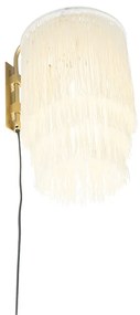 Keleti fali lámpa arany színű krémszínű árnyékolóval és rojtokkal - Franxa