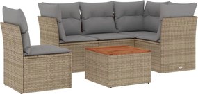 vidaXL 6 részes bézs polyrattan kerti ülőgarnitúra párnával