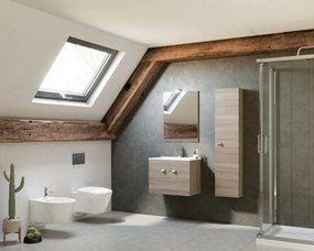 Zaffiro 60cm-es két ajtós fürdőszobaszekrény füstölt tölgy + mosdó