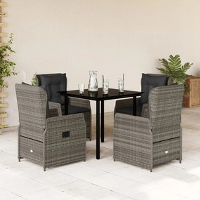 5 részes szürke polyrattan kerti étkezőgarnitúra párnával