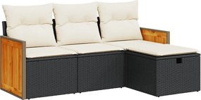 vidaXL 4 részes fekete polyrattan kerti ülőgarnitúra párnákkal