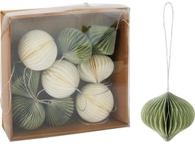 9 db-os karácsonyi díszkészlet, fehér-zöld, 6 cm, honeycomb