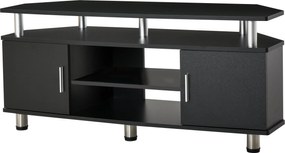 HOMCOM TV állvány, fa TV szekrény, 55 inches-ig tervezett televíziókhoz, nagy polccal, szekrényajtókkal és nyitott rekesszel, nappaliba, hálószobába,