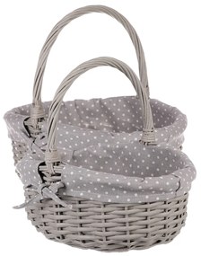 Szürke pöttyös fonott kosár készlet, anyaggal, 2 db, 2 méretben, 31 x 28 x 26 cm