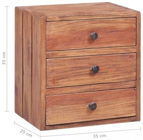 tömör mahagóni fa éjjeliszekrény 3 fiókkal 35 x 25 x 35 cm