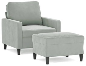 világosszürke bársony kanapéfotel lábtartóval 60 cm