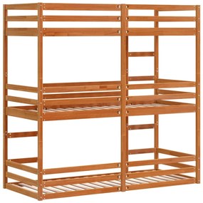 viaszbarna tömör fenyőfa háromszintes ágy 90 x 190 cm