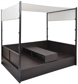 Barna polyrattan napellenzős kerti ágy 190 x 130 cm