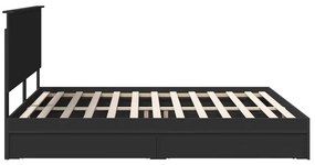 vidaXL Tárolós Ágy fejtámlával fiókkal Fekete 200 x 200 cm Faanyag