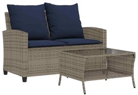 2 személyes szürke polyrattan kerti kanapé asztallal&amp;párnával