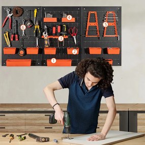 Fém szerszámtároló 9 rekesszel és akasztókkal