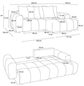 Kék zsenília kinyitható-tárolóhelyes sarokkanapé (jobb oldali-heverő résszel) Roxelane – Bobochic Paris